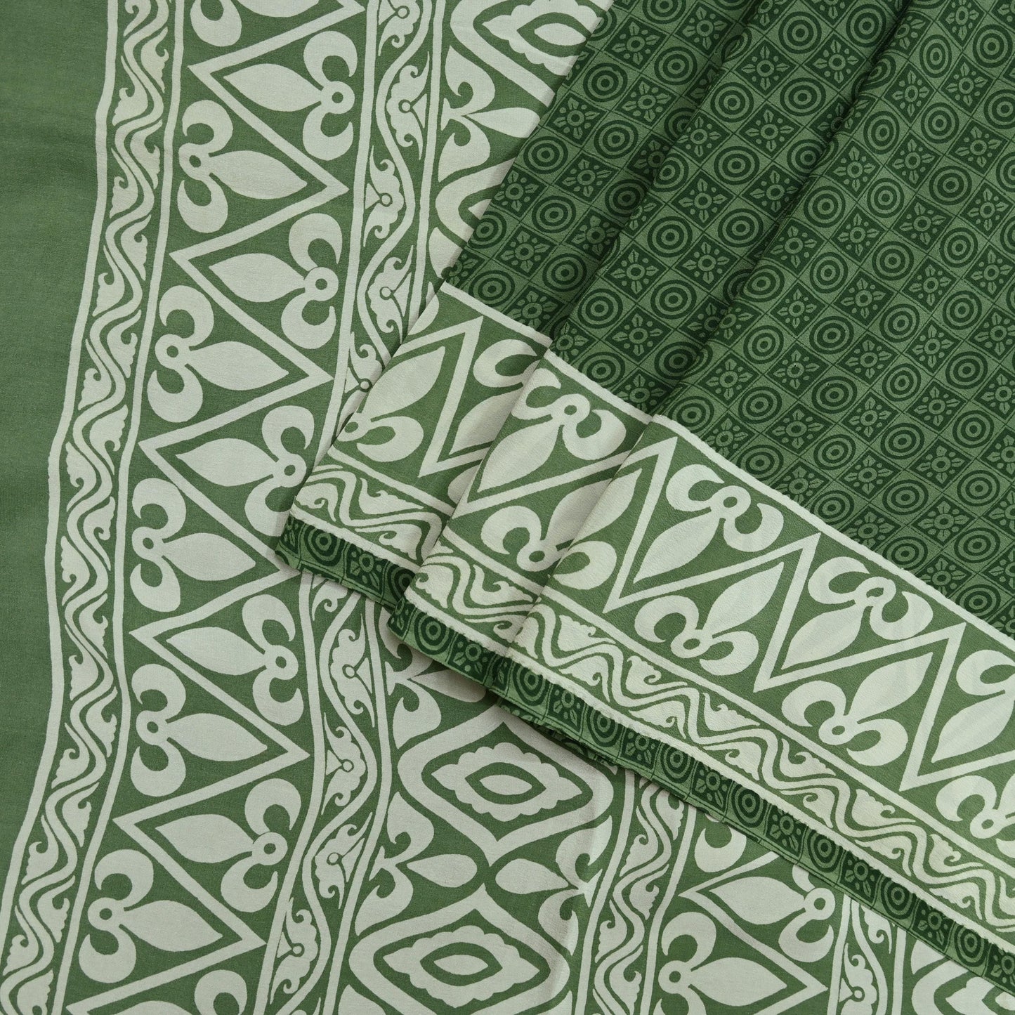 Indian Vintage Sari Green Pure Crepe Silk Printed Saree 5yd Sewing Floral Soft Craft Fabric Wrap Dress making Crafting Quilting
