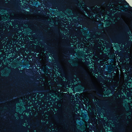 Indian Vintage Sari Blue 100% Pure Chiffon Silk Woven Brasso Printed Sarees Sewing 6yd Craft Soft Dress Designing for Crafting