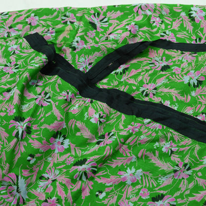 Indian Vintage Sari Green & Black Pure Silk Printed Sarees Craft Fabric 5yd Sewing Dress Making Soft Floral Crafting quilting