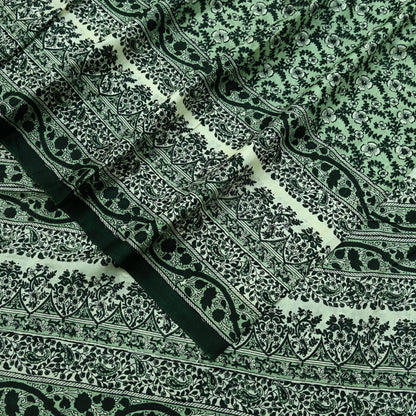 Indian Vintage Ivory & Green Saree Pure Silk Printed Sari 6yd Sewing Craft Fabric Dress Making Soft Crafting Quilting Quilting Upcycle