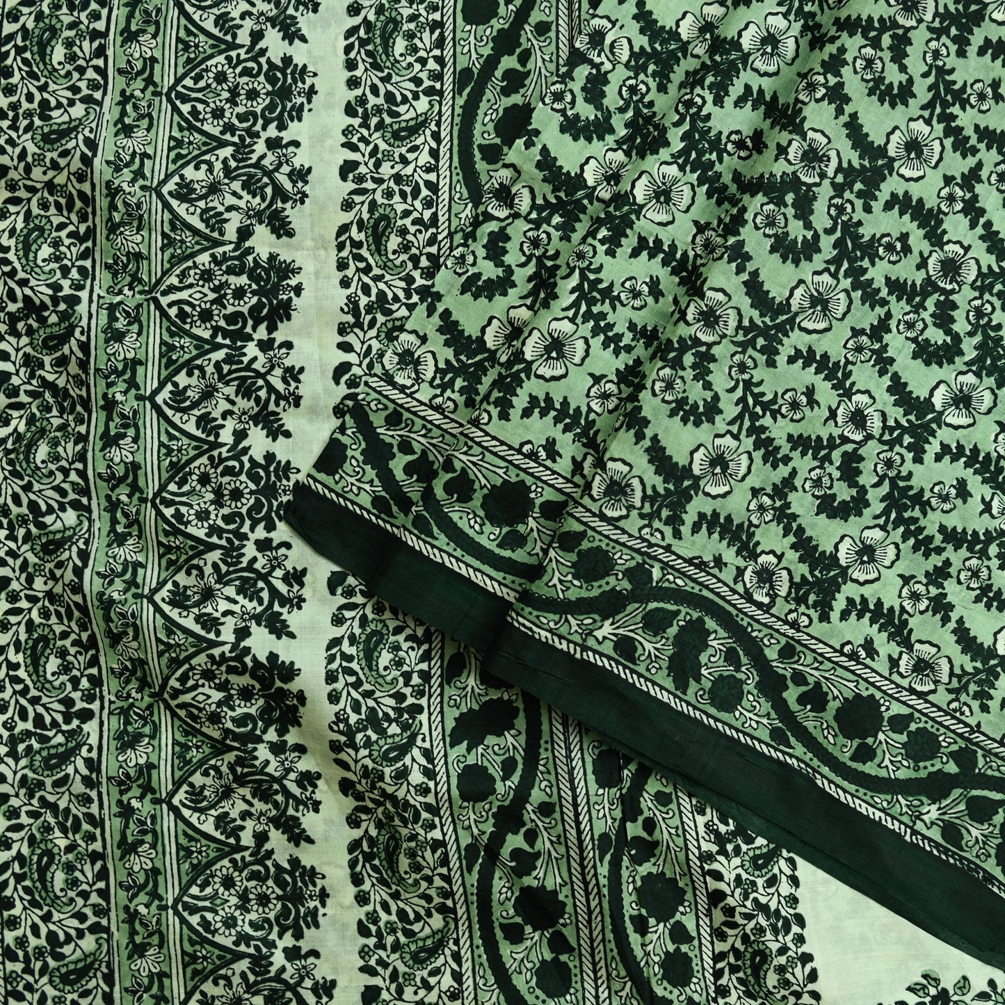 Indian Vintage Ivory & Green Saree Pure Silk Printed Sari 6yd Sewing Craft Fabric Dress Making Soft Crafting Quilting Quilting Upcycle