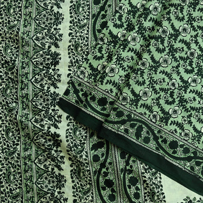 Indian Vintage Ivory & Green Saree Pure Silk Printed Sari 6yd Sewing Craft Fabric Dress Making Soft Crafting Quilting Quilting Upcycle