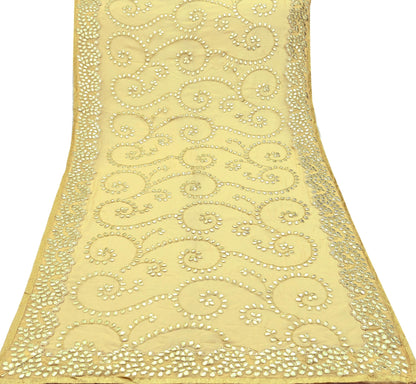 Indian Vintage Heavy Beige Dupatta Pure Georgette Silk Long Stole Hand Embroidered Gota Patti Scarf Zari Veil Wrap