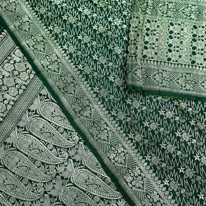 Indian Vintage Sari Bottle Green Heavy Wedding Pure Satin Silk Woven Banarasi Sarees Zari 6Yd Craft Fabric Dress making Crafting Quilting