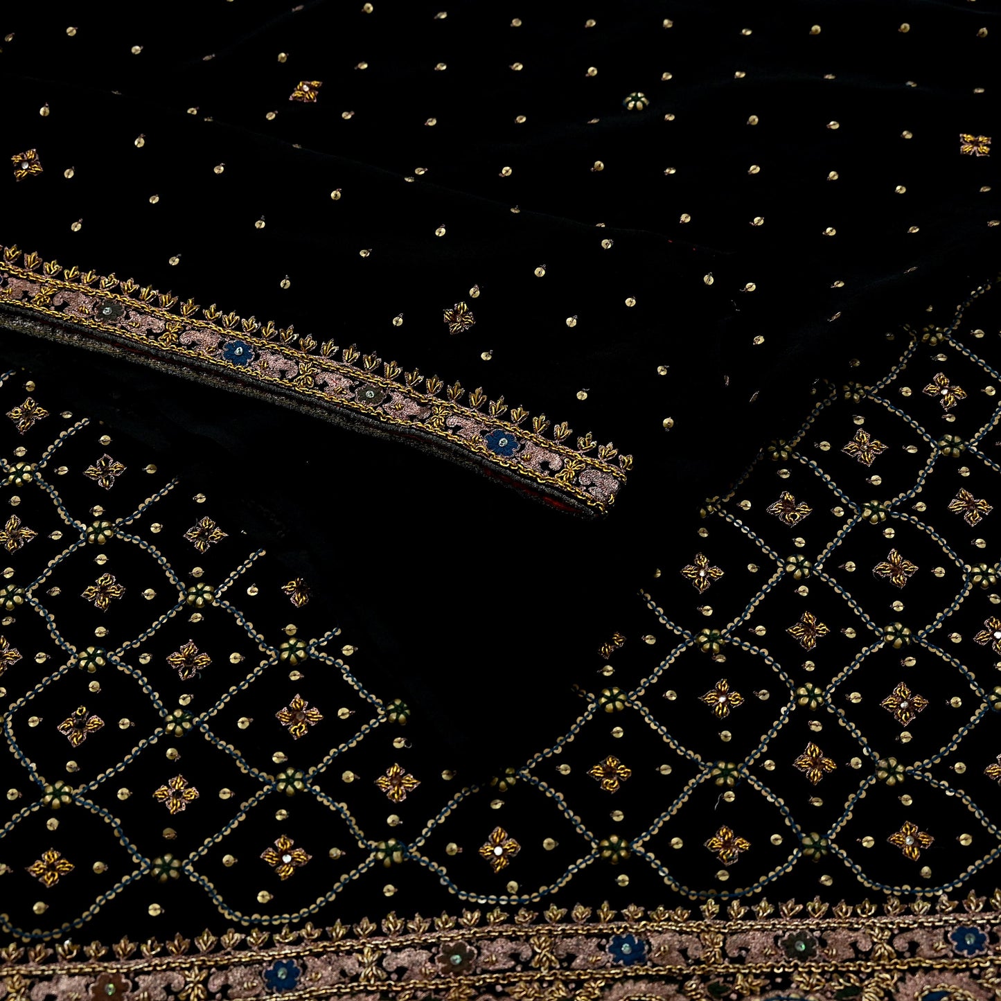 Indian Vintage Black Sarees Pure Georgette Silk Pre-owned Hand Beaded Ritu Kumar Designer Sari 6Yd Soft Ethnic Bollywood Party sarees
