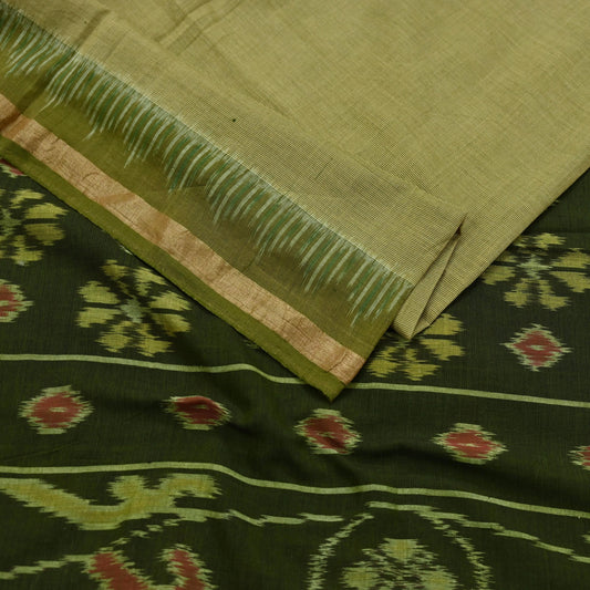 Indian Vintage Dupatta Beige & Green Long Stole Hand woven Sambalpuri Ikat Hijab Pure Cotton Indian Scarves Veil