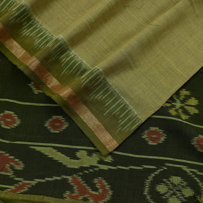 Indian Vintage Dupatta Beige & Green Long Stole Hand woven Sambalpuri Ikat Hijab Pure Cotton Indian Scarves Veil