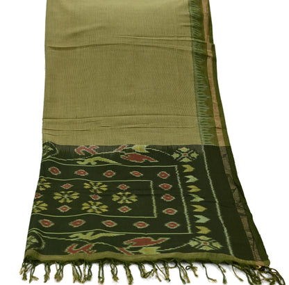 Indian Vintage Dupatta Beige & Green Long Stole Hand woven Sambalpuri Ikat Hijab Pure Cotton Indian Scarves Veil