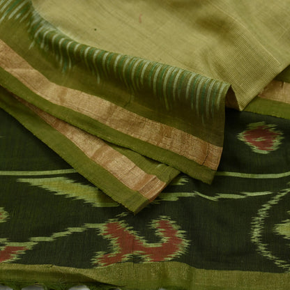 Indian Vintage Dupatta Beige & Green Long Stole Hand woven Sambalpuri Ikat Hijab Pure Cotton Indian Scarves Veil