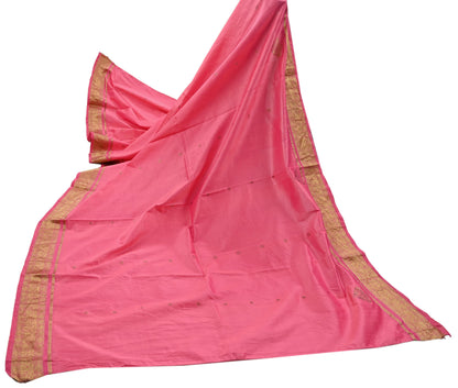 Indian Vintage Pink Dupatta Long Stole Pure silk Woven Banarasi Scarves Veil Scarf Wrap Hippie Boho Soft Floral Zari