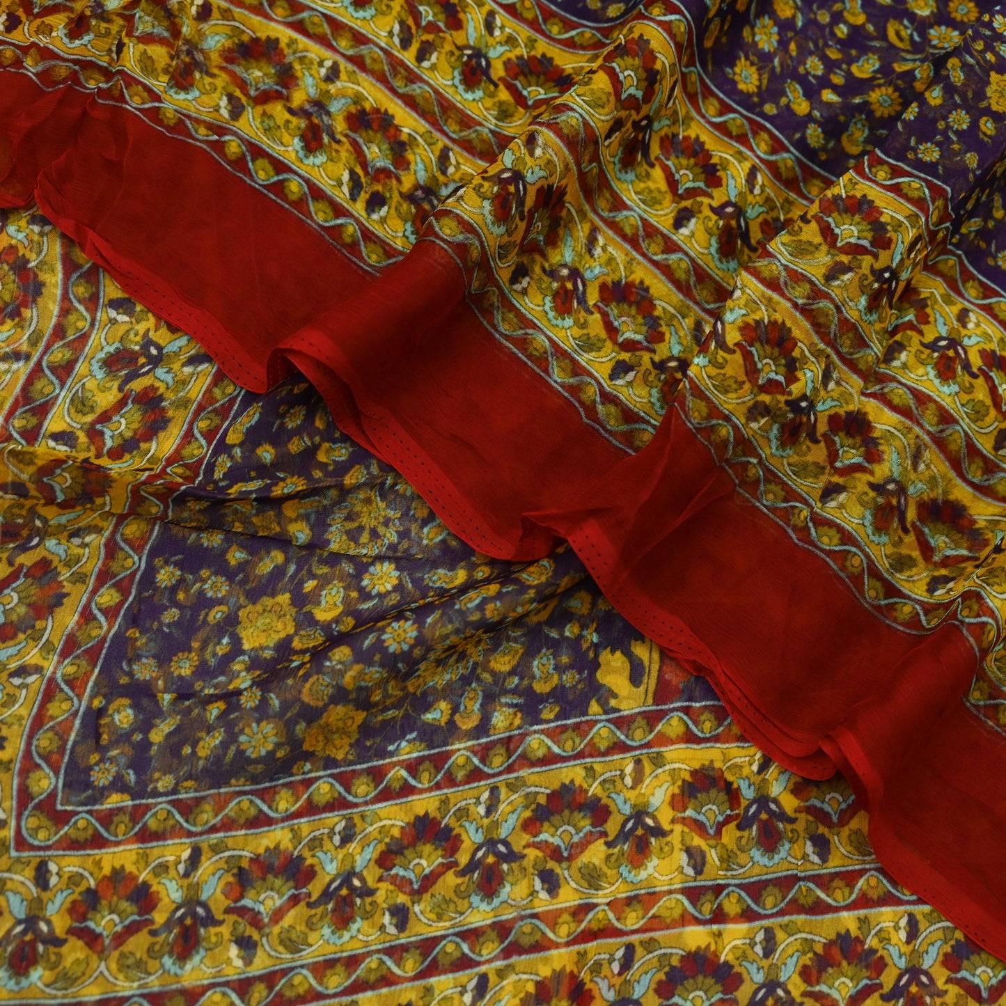Indian Vintage Green Dupatta Long Stole Pure Chiffon Silk Digital Printed Scarves Veil Hijab