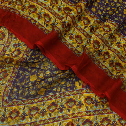 Indian Vintage Green Dupatta Long Stole Pure Chiffon Silk Digital Printed Scarves Veil Hijab