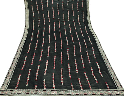 Indian Vintage Dupatta Black Long Stole Blend Georgette Hand Embroidered Phulkari Stole Scarves Party wear