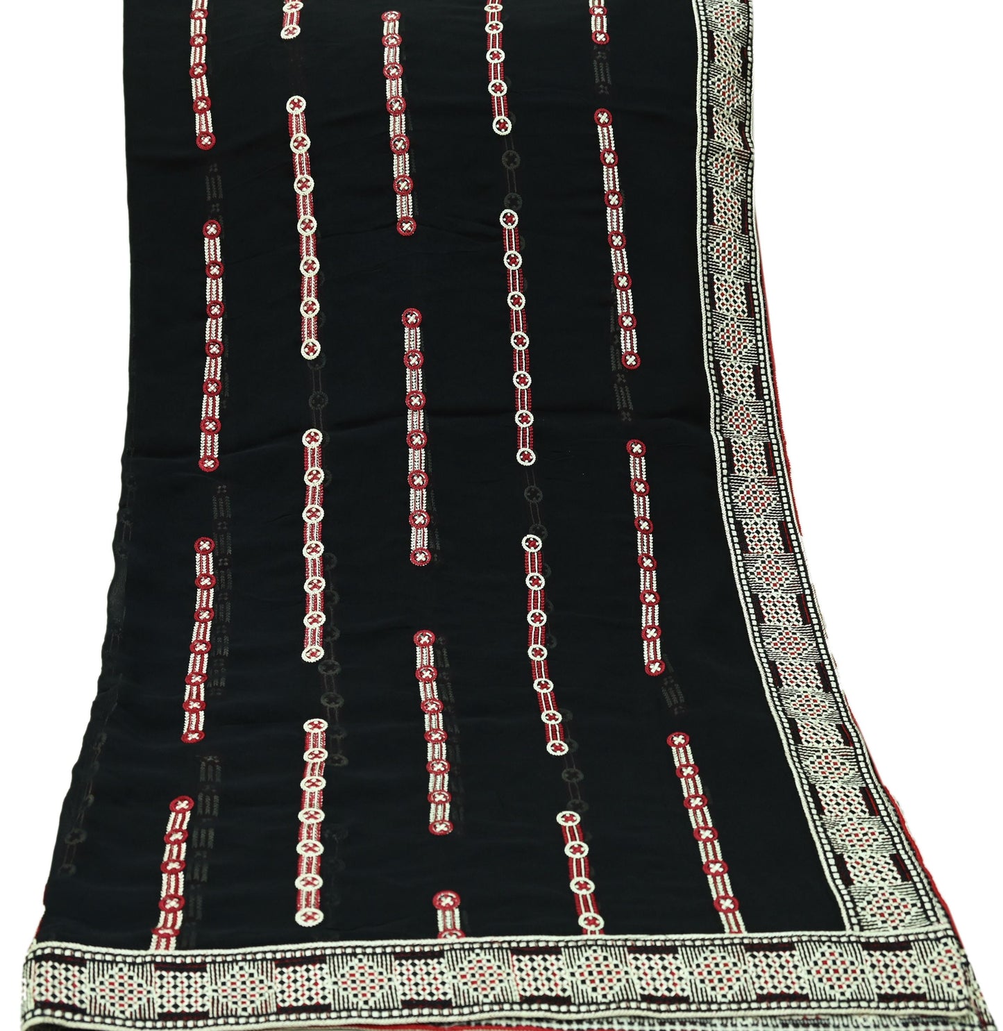 Indian Vintage Dupatta Black Long Stole Blend Georgette Hand Embroidered Phulkari Stole Scarves Party wear