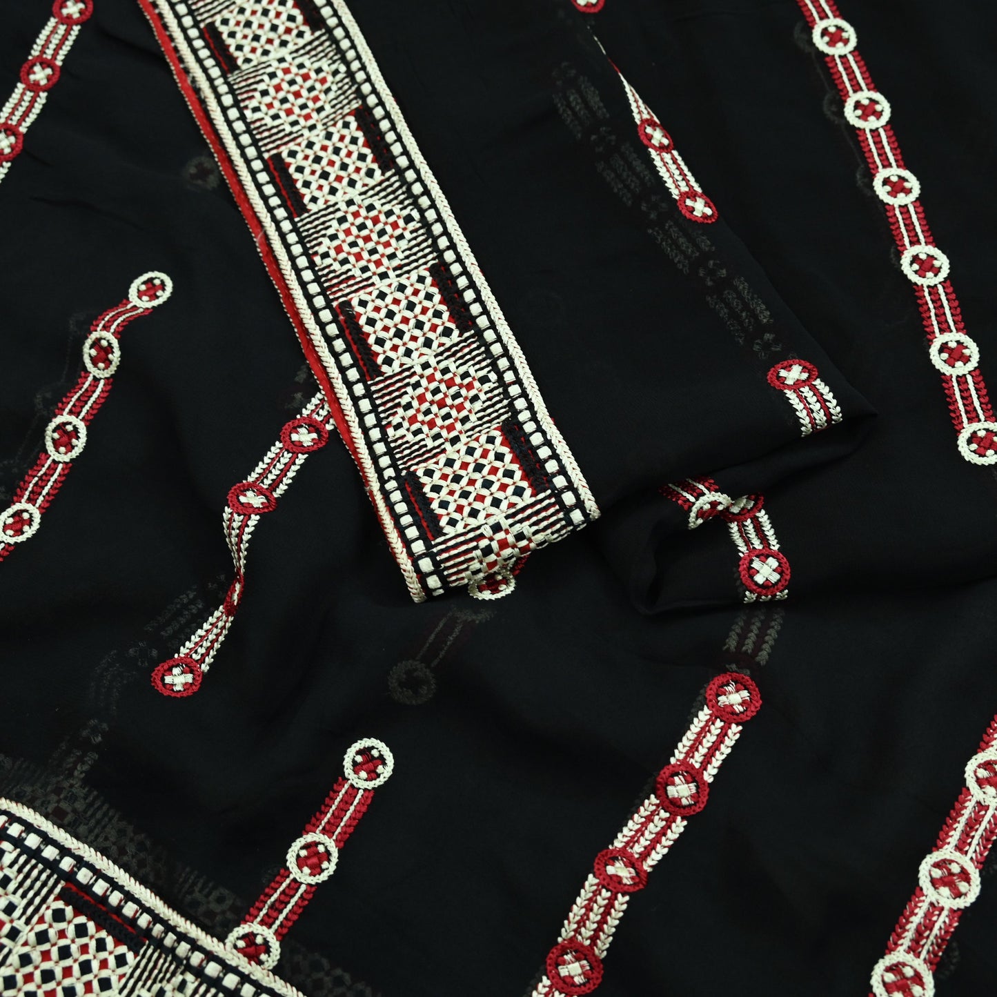 Indian Vintage Dupatta Black Long Stole Blend Georgette Hand Embroidered Phulkari Stole Scarves Party wear
