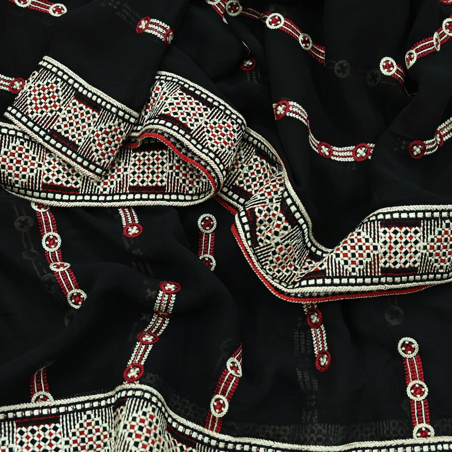 Indian Vintage Dupatta Black Long Stole Blend Georgette Hand Embroidered Phulkari Stole Scarves Party wear