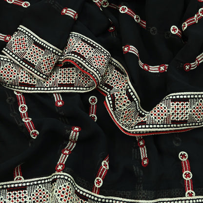 Indian Vintage Dupatta Black Long Stole Blend Georgette Hand Embroidered Phulkari Stole Scarves Party wear