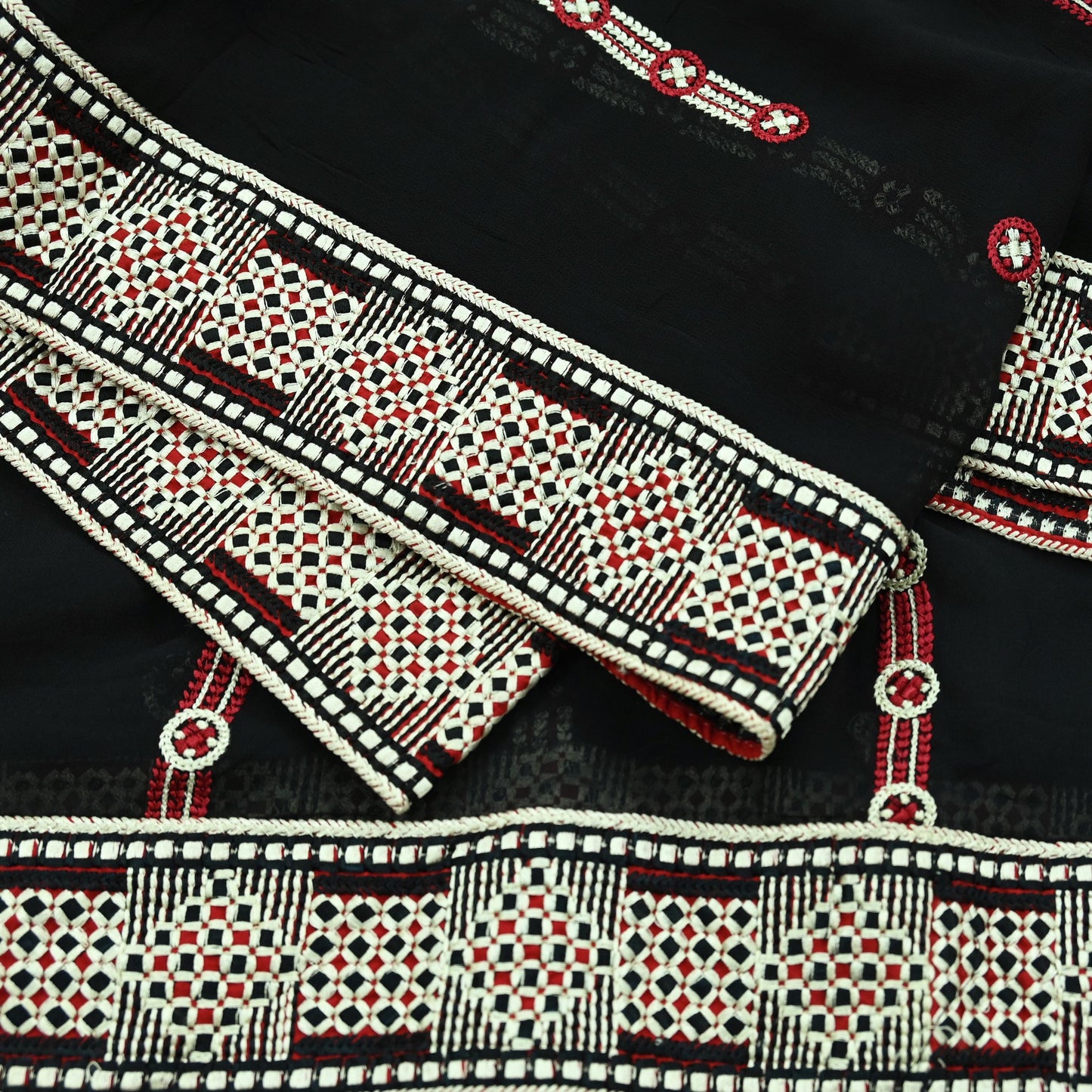 Indian Vintage Dupatta Black Long Stole Blend Georgette Hand Embroidered Phulkari Stole Scarves Party wear