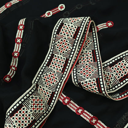 Indian Vintage Dupatta Black Long Stole Blend Georgette Hand Embroidered Phulkari Stole Scarves Party wear