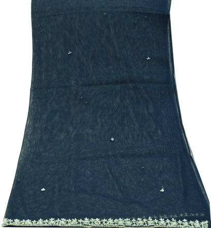 Indian Vintage Heavy Blue Dupatta Net Mesh Long Stole Hand Embroidered Scarves Golden Zardozi Zari Sequins Hijab Veil wrap Boho