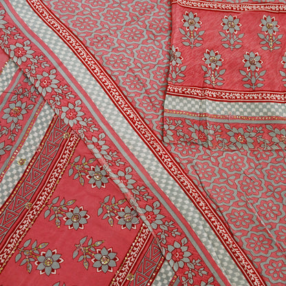 Indian Vintage Sari Pink & Gray Pure Crepe Silk Hand Embroidered Saree 5yard Sewing Floral Craft Sequins Dress making Crafting Quilting