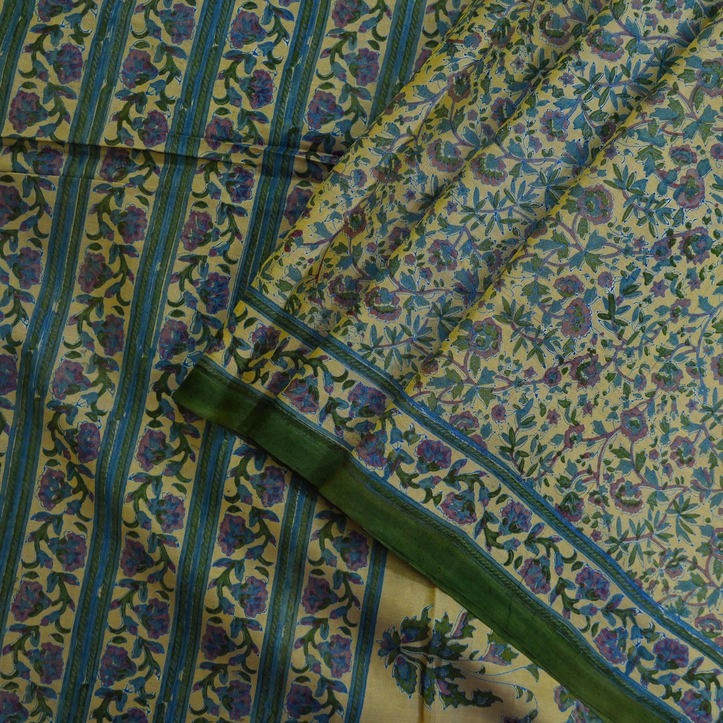 Indian Vintage Sari Beige 100% Pure Silk Block Printed Sarees Craft Fabric 5yd Sewing Dress Making Soft Floral Crafting Quilting