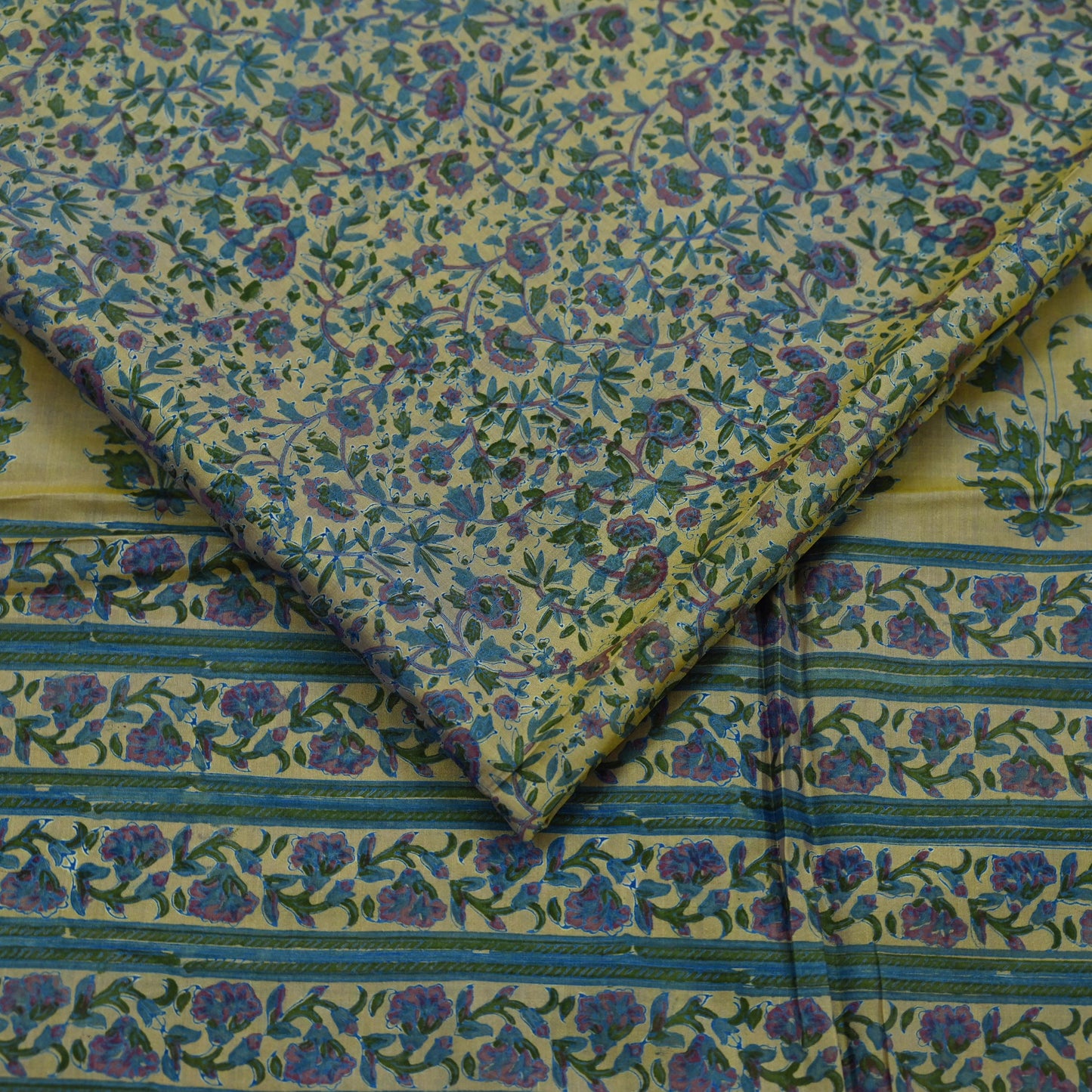 Indian Vintage Sari Beige 100% Pure Silk Block Printed Sarees Craft Fabric 5yd Sewing Dress Making Soft Floral Crafting Quilting