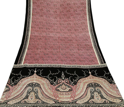 Indian Vintage Sari Pink & Black Printed Pure Silk Sarees 5yd Sewing Craft Fabric Floral Dress Making Soft Quilting Crafting Upcycle Used