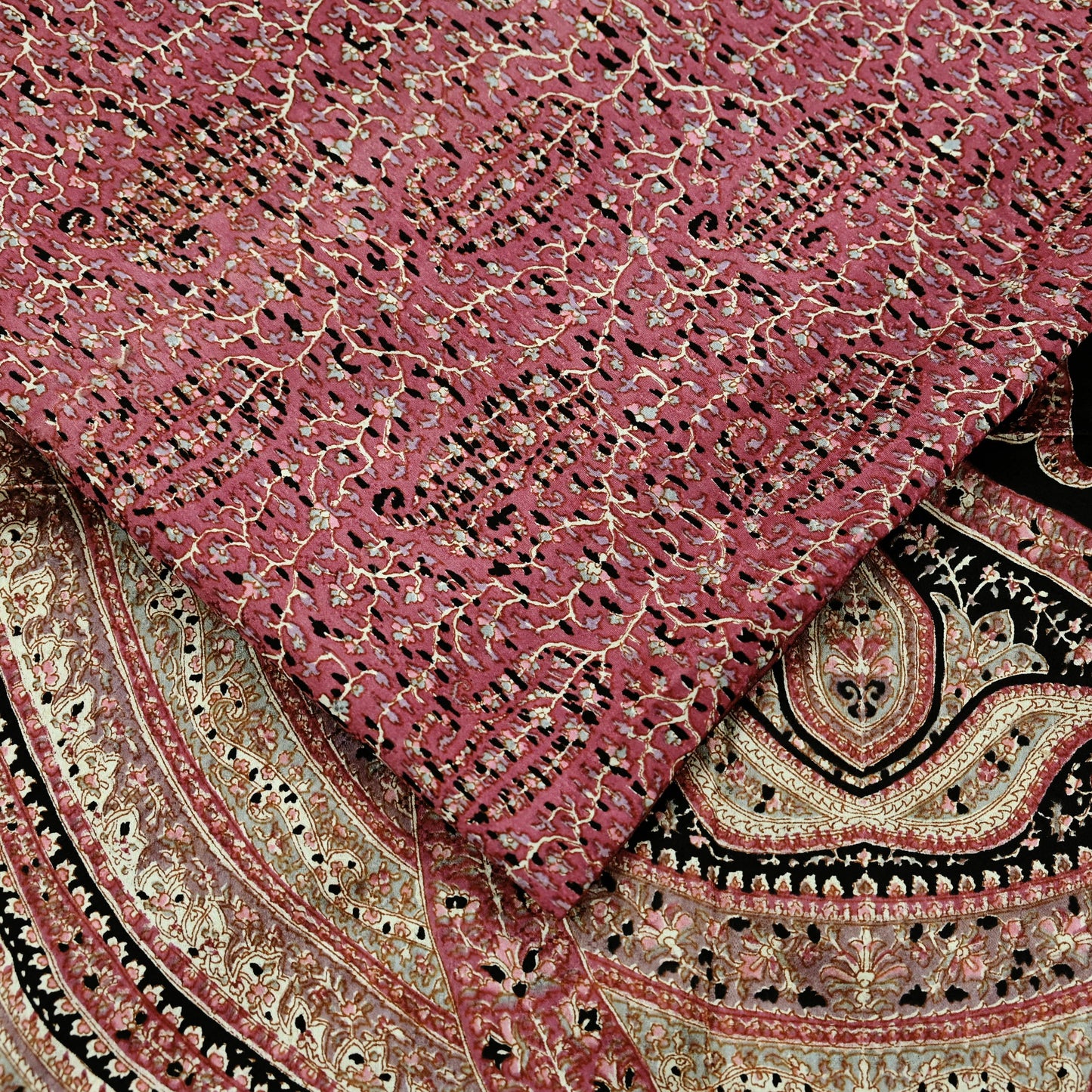 Indian Vintage Sari Pink & Black Printed Pure Silk Sarees 5yd Sewing Craft Fabric Floral Dress Making Soft Quilting Crafting Upcycle Used