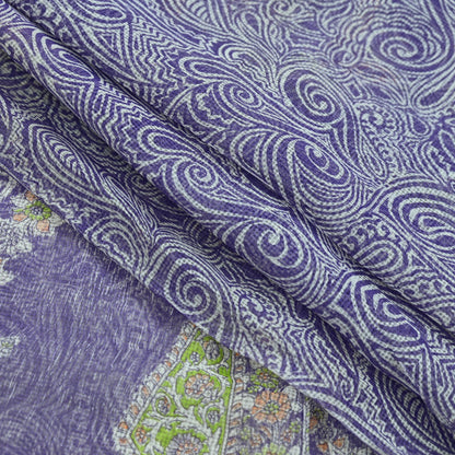 Indian Vintage Sari White & Purple Printed Pure Cotton Saree Craft Fabric 5Yd Sewing Sarong Wrap Boho Paisley Dress making Quilting Crafting