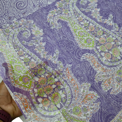 Indian Vintage Sari White & Purple Printed Pure Cotton Saree Craft Fabric 5Yd Sewing Sarong Wrap Boho Paisley Dress making Quilting Crafting