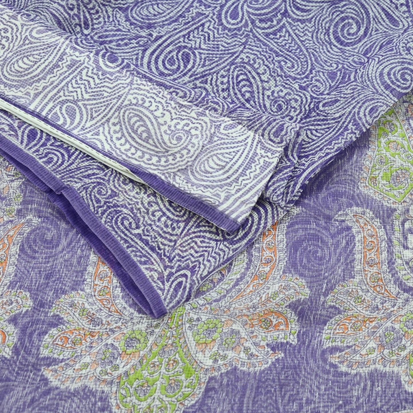 Indian Vintage Sari White & Purple Printed Pure Cotton Saree Craft Fabric 5Yd Sewing Sarong Wrap Boho Paisley Dress making Quilting Crafting