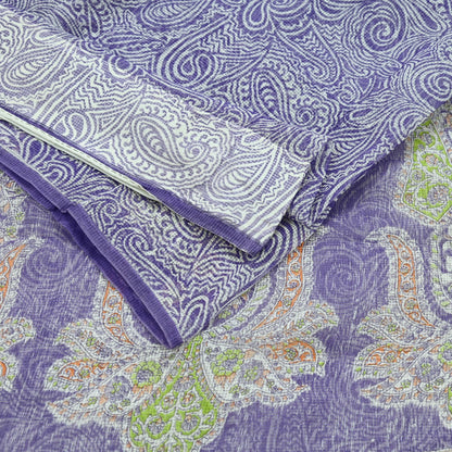 Indian Vintage Sari White & Purple Printed Pure Cotton Saree Craft Fabric 5Yd Sewing Sarong Wrap Boho Paisley Dress making Quilting Crafting