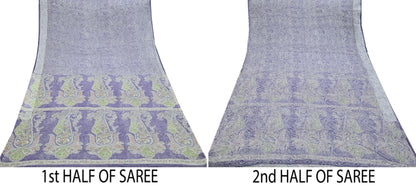 Indian Vintage Sari White & Purple Printed Pure Cotton Saree Craft Fabric 5Yd Sewing Sarong Wrap Boho Paisley Dress making Quilting Crafting