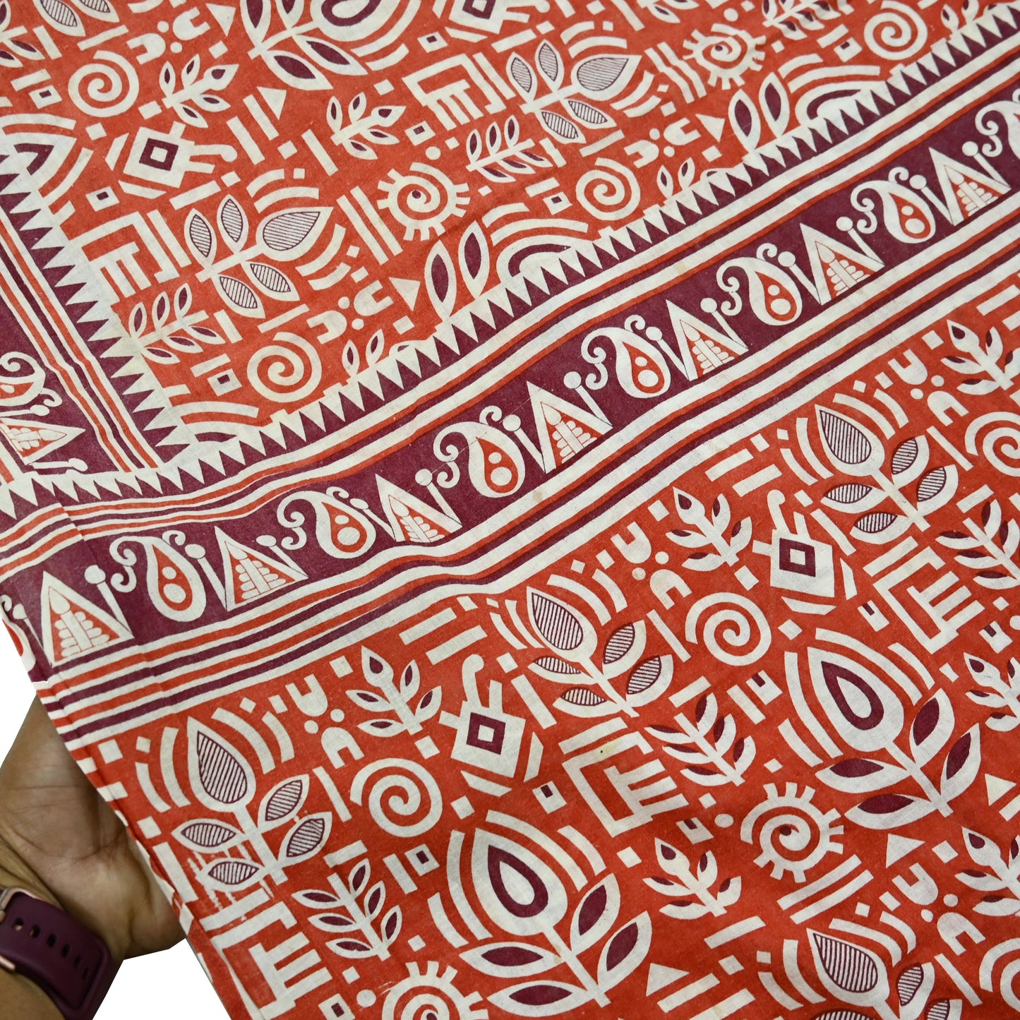 Indian Vintage Sari Orange Printed 100% Pure Cotton Sarees Craft Fabric Soft 5Yd Sewing Sarong Wrap Boho Dress making Quilting Crafting