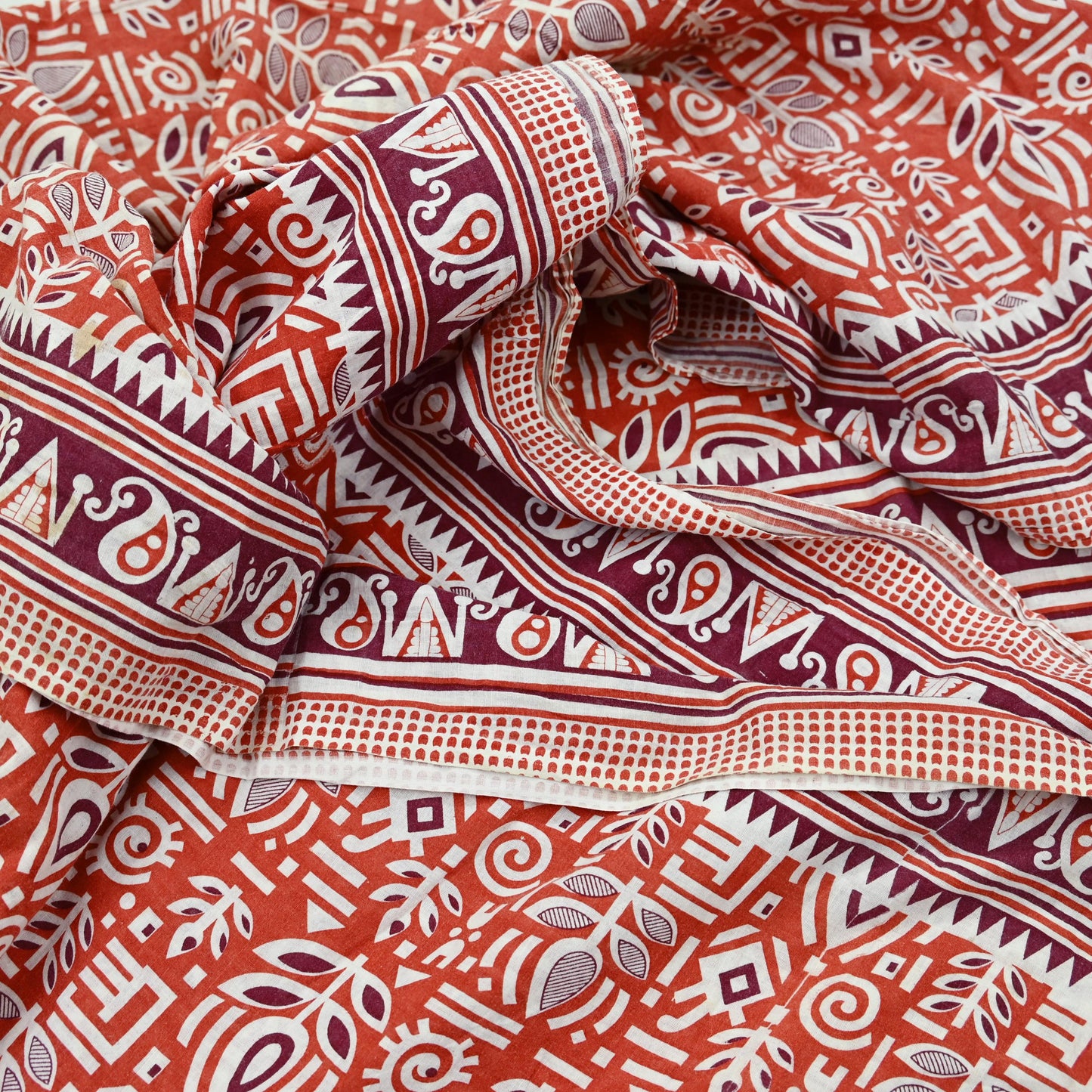 Indian Vintage Sari Orange Printed 100% Pure Cotton Sarees Craft Fabric Soft 5Yd Sewing Sarong Wrap Boho Dress making Quilting Crafting