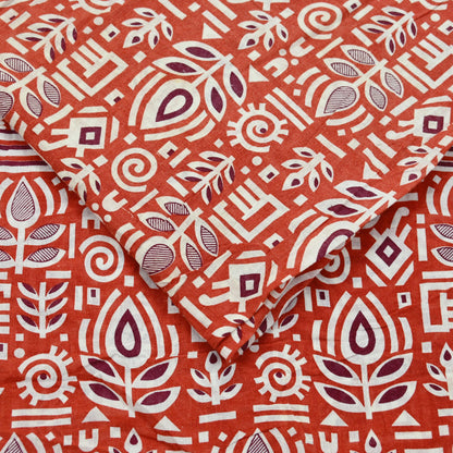 Indian Vintage Sari Orange Printed 100% Pure Cotton Sarees Craft Fabric Soft 5Yd Sewing Sarong Wrap Boho Dress making Quilting Crafting