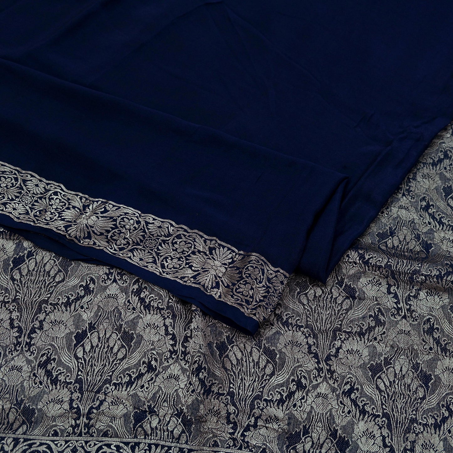 Indian Vintage Heavy Blue Saree Pure Georgette Silk Hand Woven Sari Craft Fabric 5Yd Sewing Soft Ethnic Zari Dress Making Wedding Sari