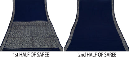 Indian Vintage Heavy Blue Saree Pure Georgette Silk Hand Woven Sari Craft Fabric 5Yd Sewing Soft Ethnic Zari Dress Making Wedding Sari