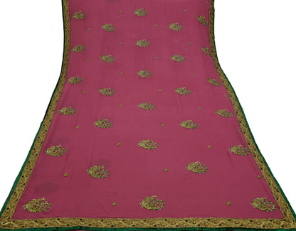 Indian Vintage Heavy Sarees Pink Pure Georgette Silk Hand Embroidered Sari Fabric 5Yd Sewing Ethnic Zardozi/dabka zari Wedding sarees