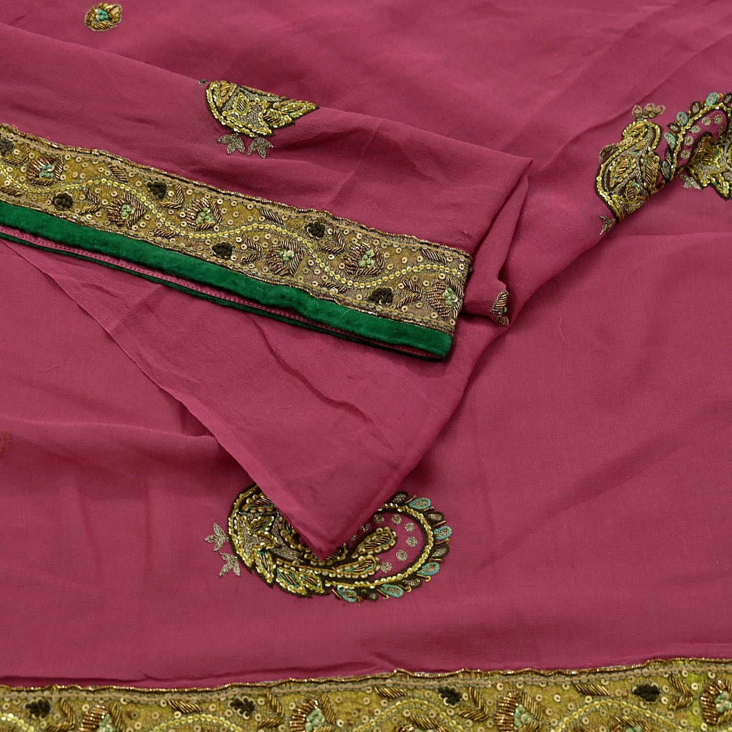 Indian Vintage Heavy Sarees Pink Pure Georgette Silk Hand Embroidered Sari Fabric 5Yd Sewing Ethnic Zardozi/dabka zari Wedding sarees
