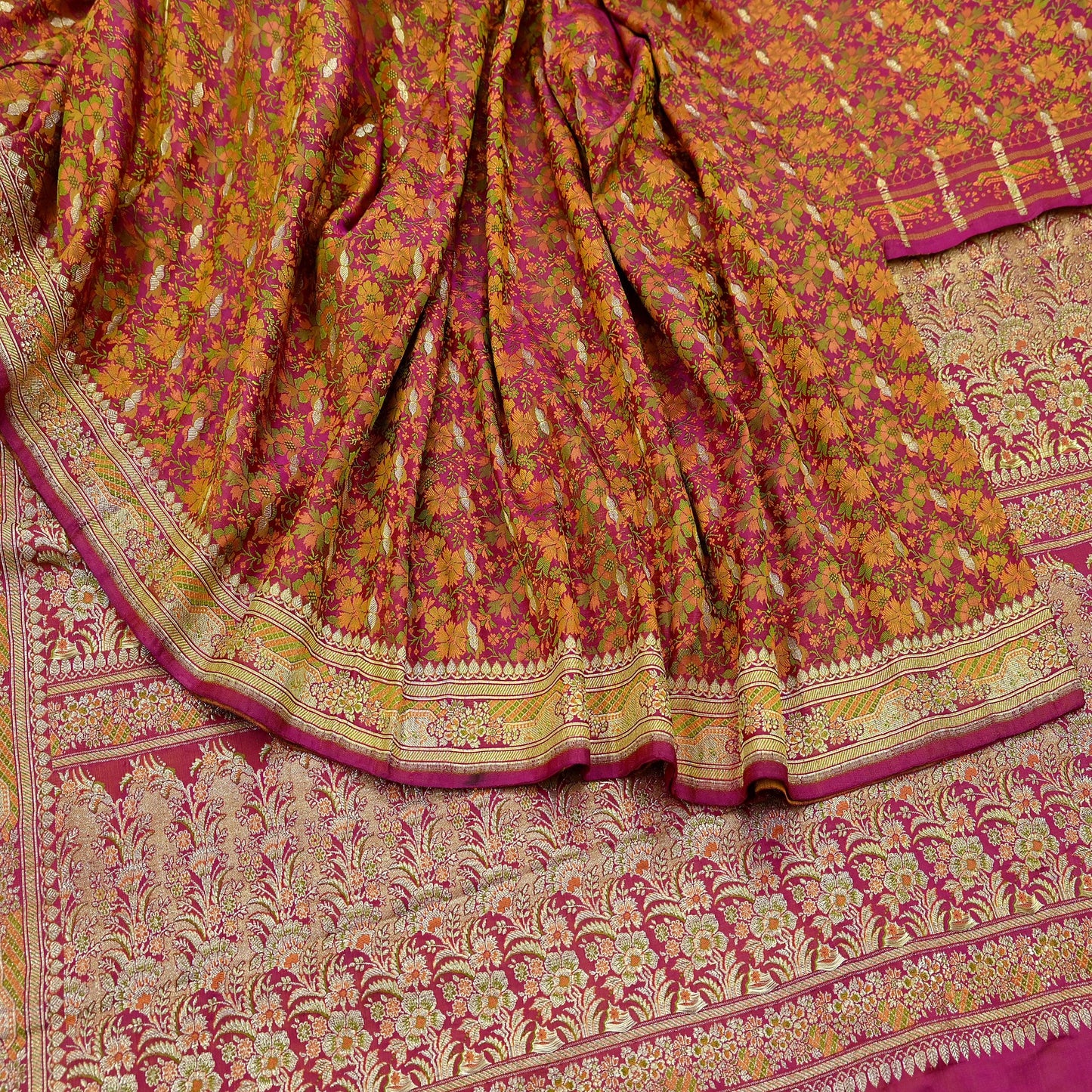 Indian Vintage Heavy Wedding Sari Pink Pure Satin Silk Woven Banarasi Tanchoi Sarees Zari 5Yd Ethnic Craft Fabric Upcycle Dress Making Used