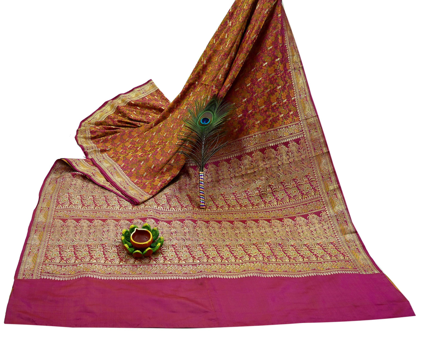 Indian Vintage Heavy Wedding Sari Pink Pure Satin Silk Woven Banarasi Tanchoi Sarees Zari 5Yd Ethnic Craft Fabric Upcycle Dress Making Used