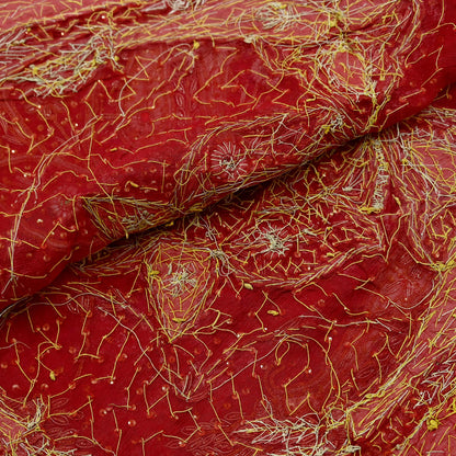 Indian Vintage Heavy Bridal Red Dupatta Pure Chiffon Silk Long Stole Hand Embroidered Scarf Zardozi/Dabka Zari Sequins Wedding Veil Hijab