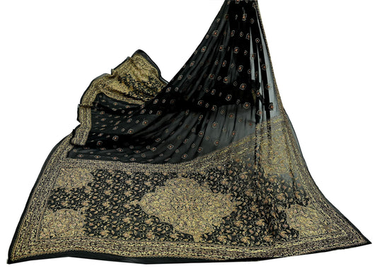 Indian Vintage Heavy Black Dupatta Pure Georgette Silk Long Stole Hand Embroidered Designer By Ritu Kumar Scarves Scarf Zari Zardozi