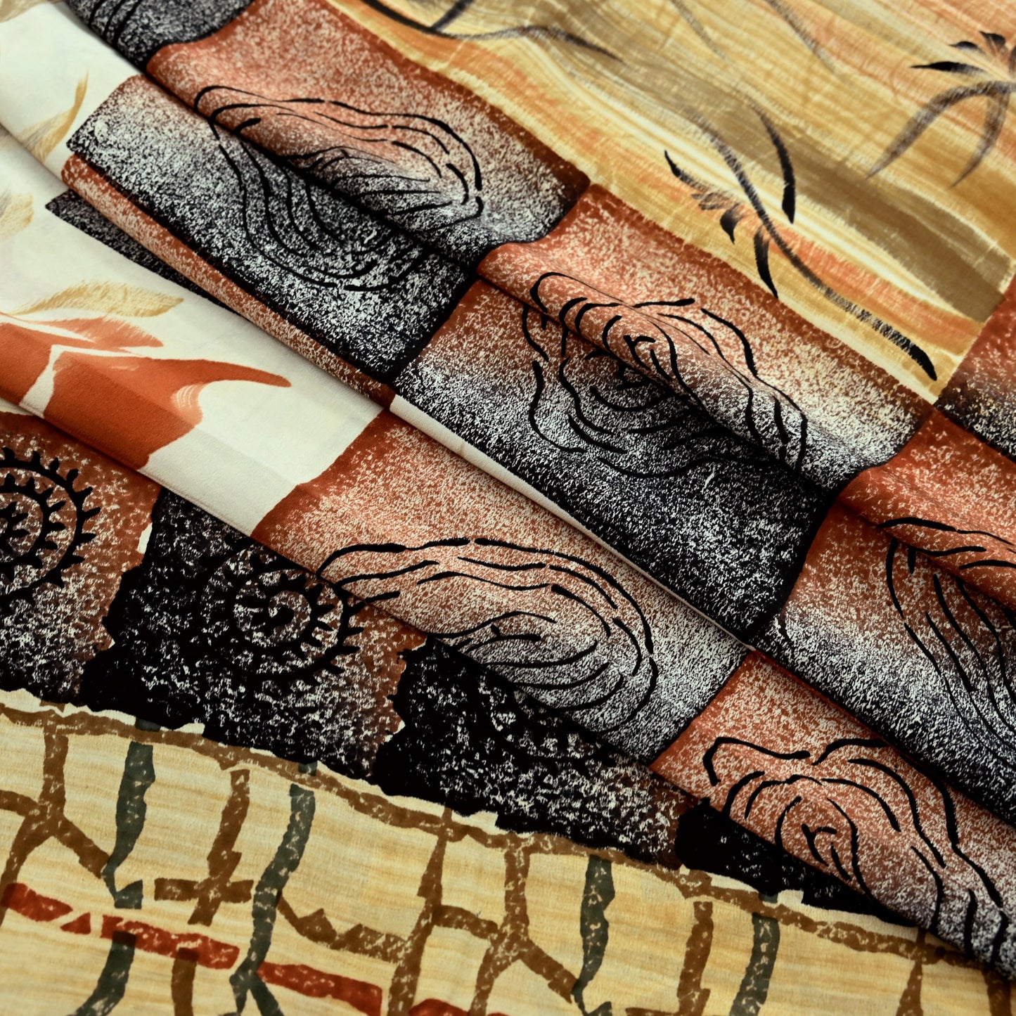 Indian Vintage Sari Orange & Black Pure Crepe Silk Printed Sarees 5yd Sewing Floral Soft Craft Fabric Ethnic Wrap Dress making Crafting
