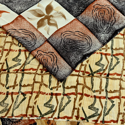 Indian Vintage Sari Orange & Black Pure Crepe Silk Printed Sarees 5yd Sewing Floral Soft Craft Fabric Ethnic Wrap Dress making Crafting