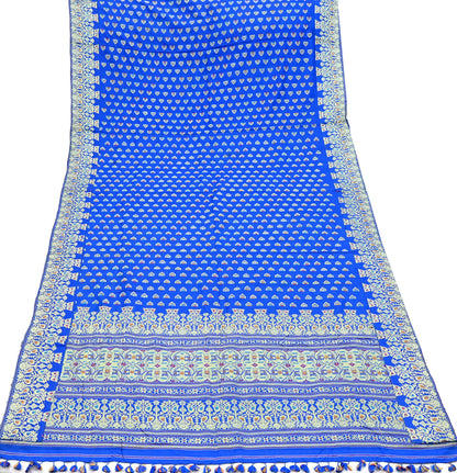 Indian Antique Vintage Heavy Blue Dupatta Pure Silk Long Stole Hand Woven Assam Scarves Veil Scarf Fringes