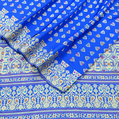 Indian Antique Vintage Heavy Blue Dupatta Pure Silk Long Stole Hand Woven Assam Scarves Veil Scarf Fringes