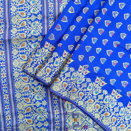 Indian Antique Vintage Heavy Blue Dupatta Pure Silk Long Stole Hand Woven Assam Scarves Veil Scarf Fringes
